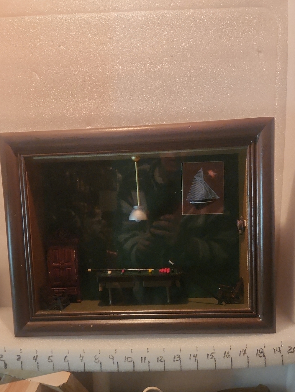 Framed Miniature Billiards Room Shadowbox - Dark Wood Frame